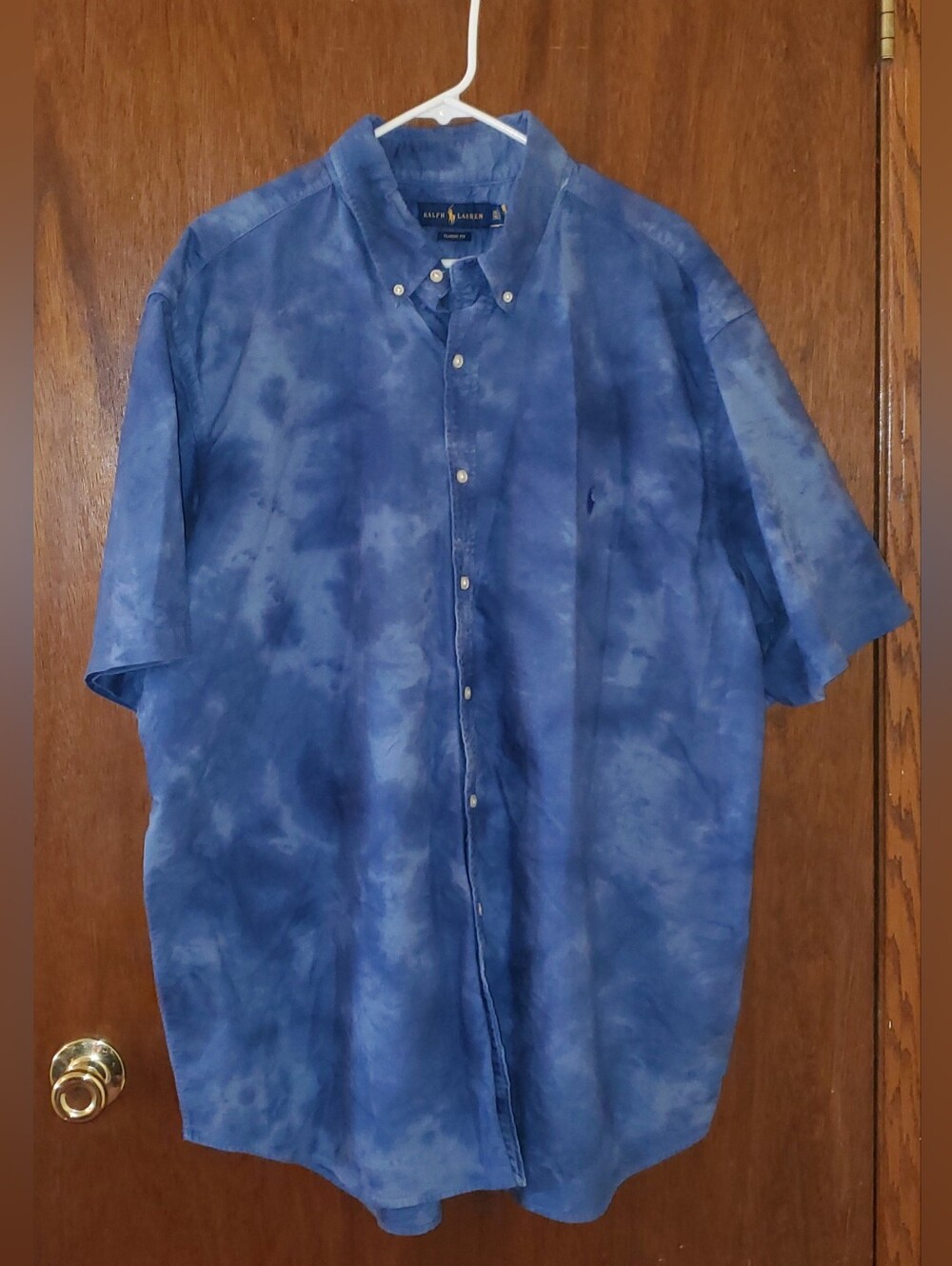 Ralph Lauren Blue Tie-Dye Short Sleeve Button-Down Shirt Sz 2x